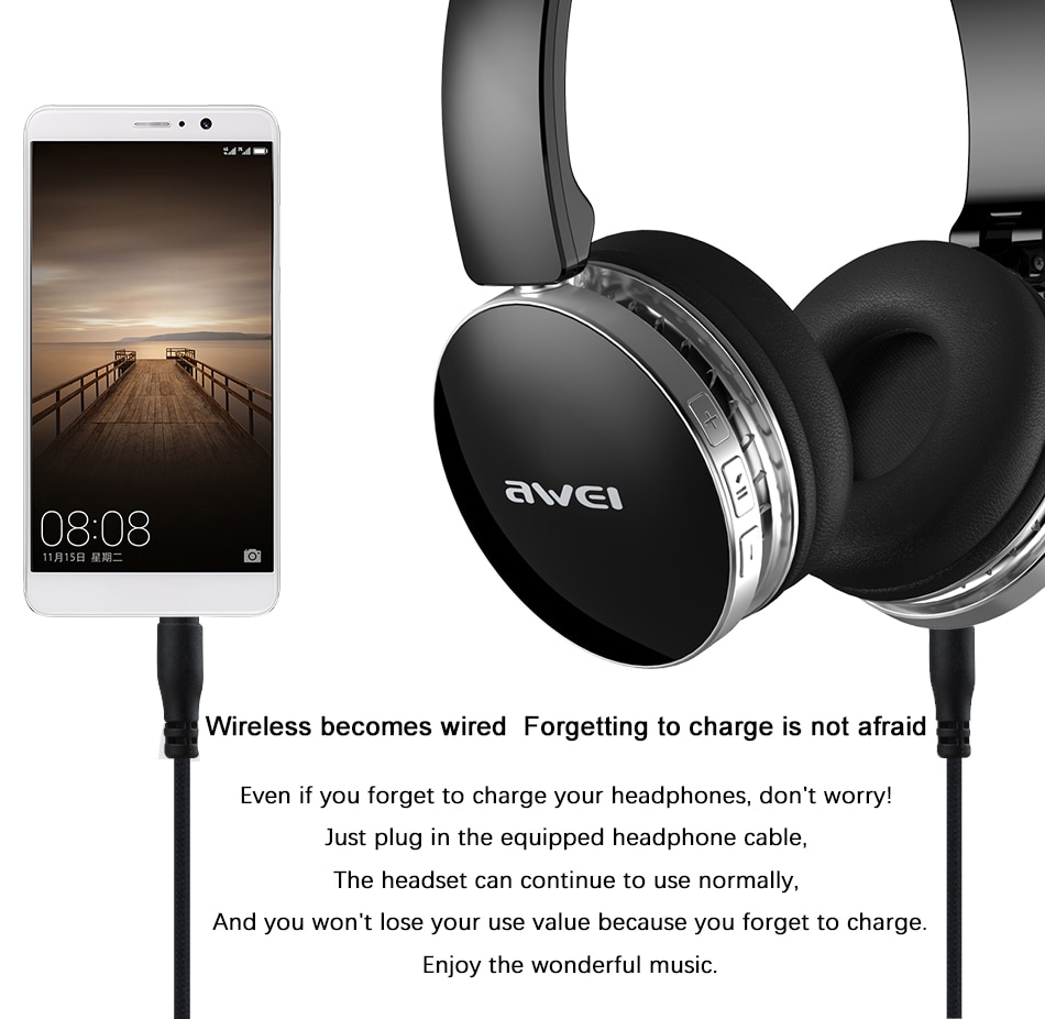 Ασύρματα & Ενσύρματα On-Ear Ακουστικά AWEI A500BL Bluetooth Headphones Aux, Handsfree με Μικρόφωνο - Foldable Wireless Headset Noise Canceling